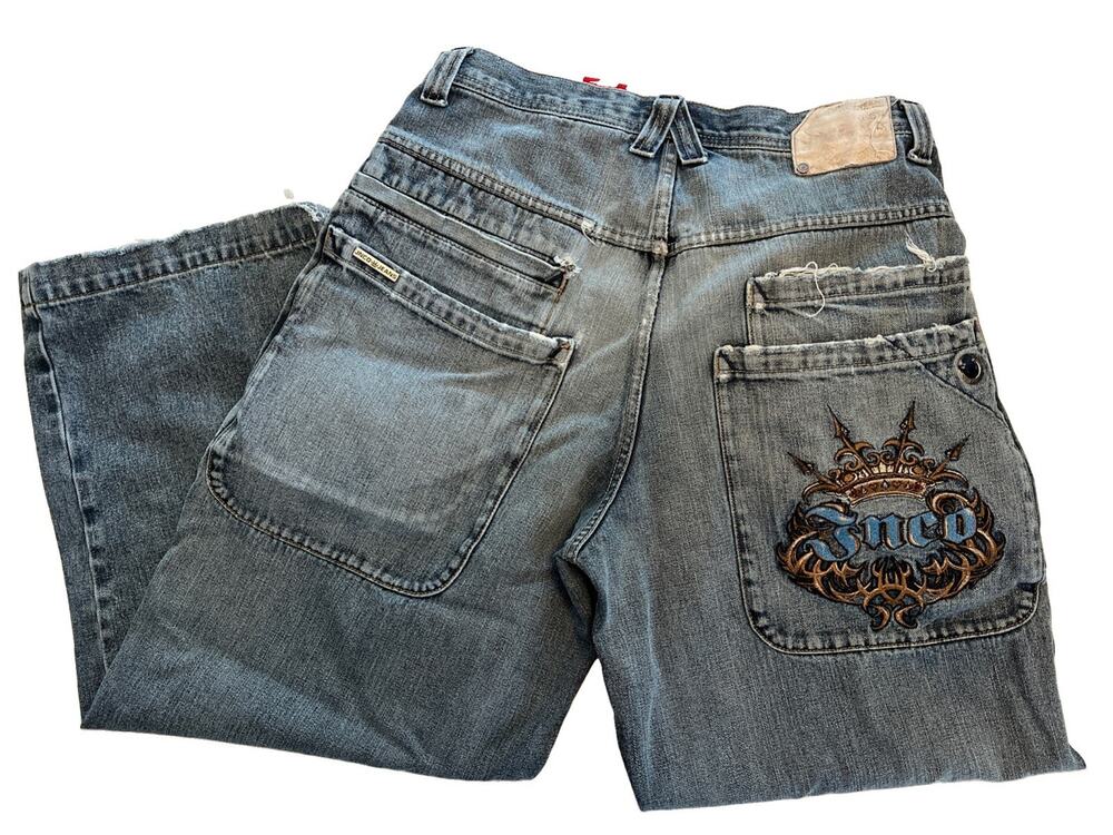 Vtg JNCO Jeans Size 34x30 Baggy Y2K Skateboarding Grunge Wide Leg 90s FLAWS READ